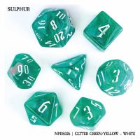 Set di 7 Dadi - Sulphur - Glitter Green/Yellow - White