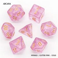 Set di 7 Dadi - Arcana - Glitter Pink - Gold