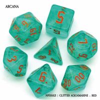 Set di 7 Dadi - Arcana - Glitter Aquamarine - Red