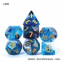 Set di 7 Dadi - Lapis - Blue / White / Black - Gold