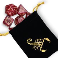 Set di 7 Dadi - Scorpione - Rosso - Oro + Sacchetto