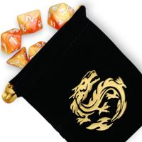 Set di 7 Dadi - Drago - Arancione - Bianco + Sacchetto