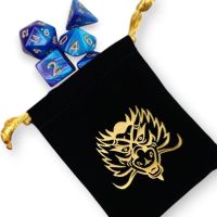 Set di 7 Dadi - Lupo - Blu - Oro + Sacchetto