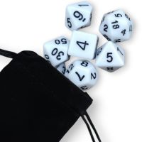 Set di 7 Dadi - Bianco - Nero + Sacchetto