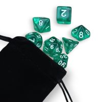 Set di 7 Dadi - Verde - Bianco + Sacchetto