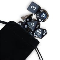 Set di 7 Dadi - Nero - Bianco + Sacchetto