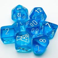 Set di 7 Dadi Lab Dice (Blu Tropicale Trasparente, Bianco) + Dado Bonus
