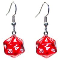 Orecchini a Gancio - Dado Traslucido Mini-Poly d20 (Rosso)