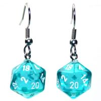 Orecchini a Gancio - Dado Traslucido Mini-Poly d20 (Verde Acqua)
