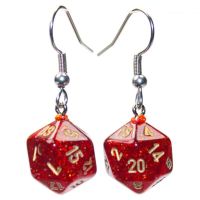Orecchini a Gancio - Dado Glitter Mini-Poly d20 (Rubino)