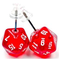 Orecchini a Bottone - Dado Traslucido Mini-Poly d20 (Rosso)