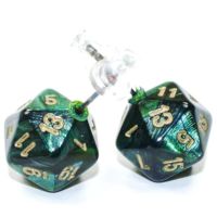 Orecchini a Bottone - Dado Scrab Mini-Poly d20 (Giada)