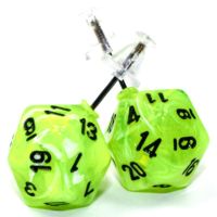 Orecchini a Bottone - Dado Vortex Mini-Poly d20 (Verde Brillante)