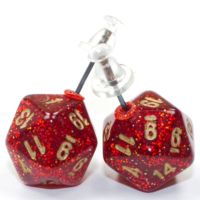 Orecchini a Bottone - Dado Glitter Mini-Poly d20 (Rubino)