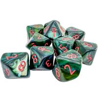 Set di Dadi Scarab Ankh - 10 Dadi D10 (Giada, Rosso)